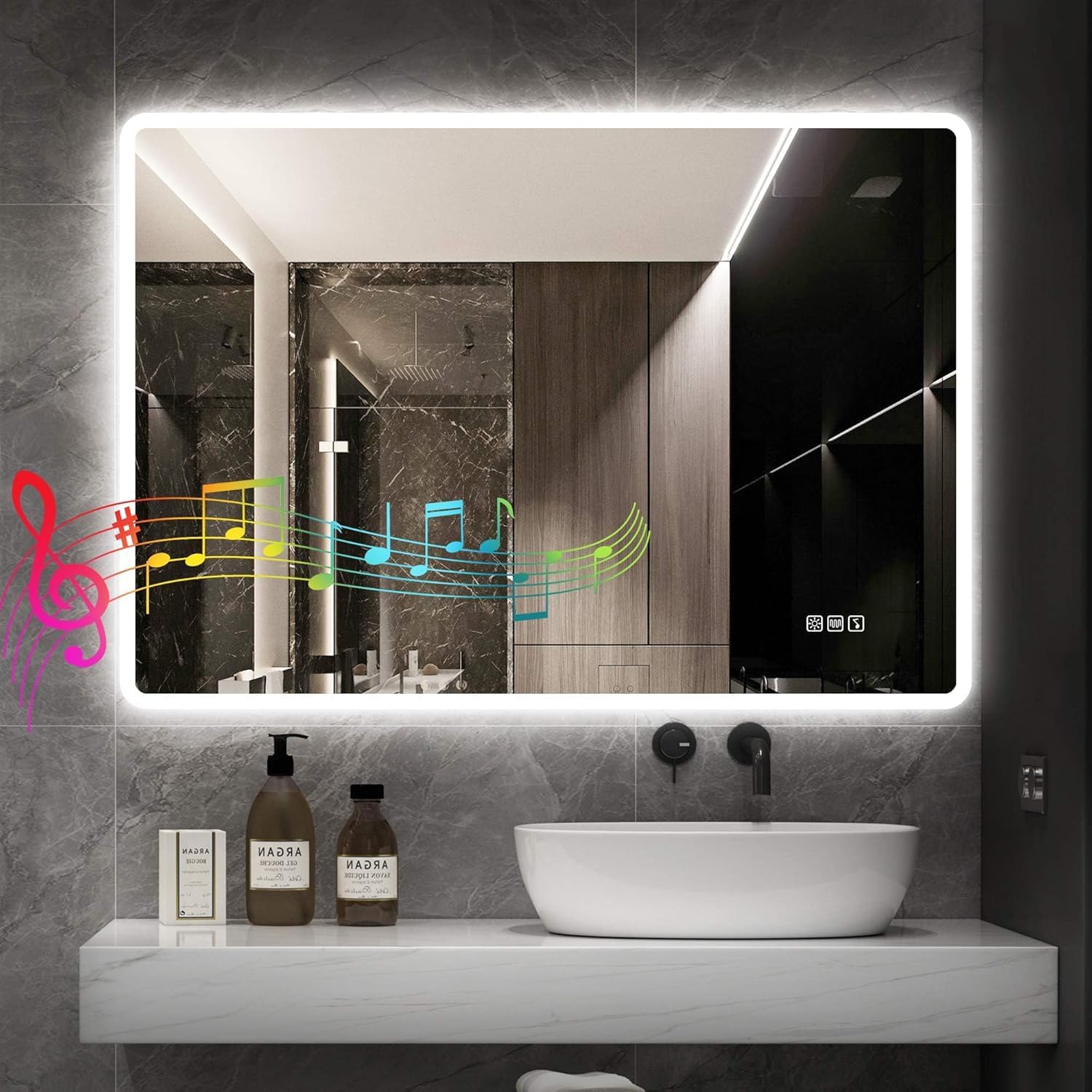 STARLEAD 600x800 mm Bathroom Mirror with LED Lights for Wall, Bluetooth, Anti-Fog