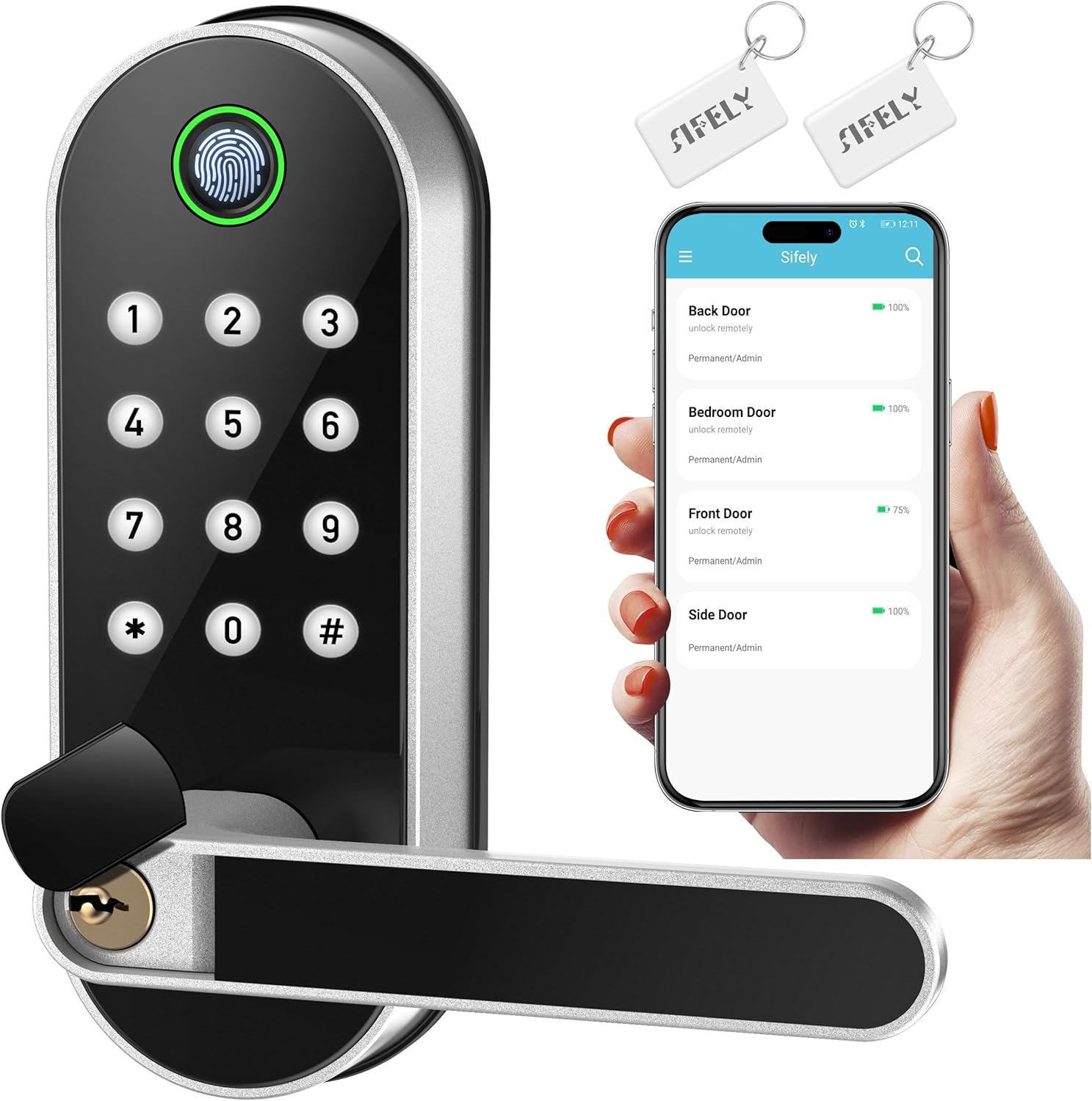 Sifely Keyless Entry Smart Lock - Biometric Fingerprint & Keypad Entry, Digital Passcode Door Lock
