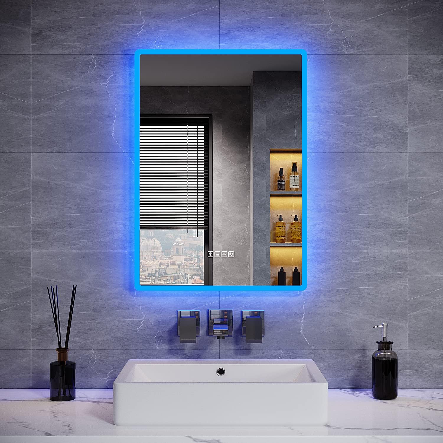 ELEGANT Backlit Bluetooth Bathroom Mirror with Shaver Socket, 500 x 700 mm